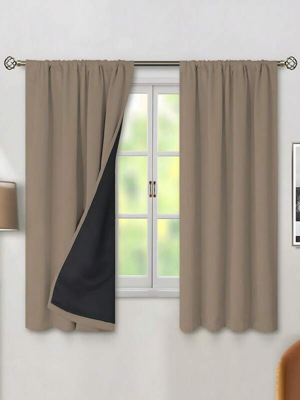 1pc Blackout Thermal Curtain Fabric - 99% UV Resistant Polyester, Rod Pocket Hanging, Non-Bleachable Plain Weave, Bedroom Art Theme, Coated Blackout Thermal, Energy Saving, Noise Reducing - Ideal For Bedroom, Farmhouse And School Deep Sleep