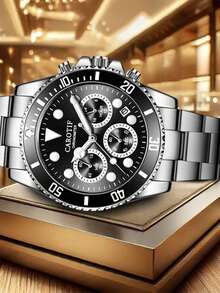 新款男士商务简约夜光钢带时尚多功能日历石英表