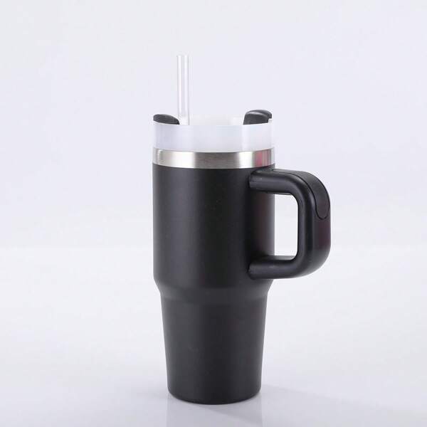 1 pieza de taza de acero inoxidable de 14 onzas de color liso, vaso, taza de agua con tapa, pajita, taza de viaje de moda simple - Taza de agua fría de vacío de acero inoxidable, taza a prueba de fugas portátil, taza de regalo para amigos y familiares, equipo de bebida para exteriores, fitness, viaje, hogar, oficina.