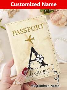 1pc Custom Signature Wallet,Personalized Signature Design Wallet,Custom Signature Wallet,Personalized Wallet With Signature,Custom Signature Wallet,1 Solid Color Travel Passport Clip PU Leather Passport Cover With Embossed Letters, Business Travel Document Organizer, Essential Travel Handbag