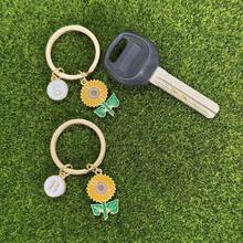 个性化向日葵钥匙扣，送给女孩的礼物，圣诞节，感恩节，向日葵钥匙扣礼物 - 太陽花黃色字母 - 查看 10