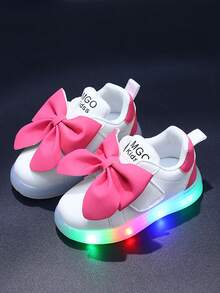 MGO Kidss MGO 儿童蝴蝶结 LED 鞋，女童发光休闲运动鞋，多色，尺码适合 1-3-6 岁 - 玫紅色 - 查看 4