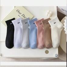 1/7 Paar (Zufallsversand) Damen Socken mit bunten, personalisierten und kurzen, knöchellangen Buchstaben, modisch und vielseitig, geeignet für den täglichen Gebrauch