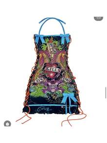 2025 Popular Fashion Sexy Retro Halloween Skull Positioning Print Oil Painting Drawstring Tube Top Suspender Dress - 藍色 - 查看 3