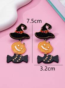 1 par de brincos de acrílico com pingente de abóbora de Halloween, doces e botas, moda para uso diário e festas