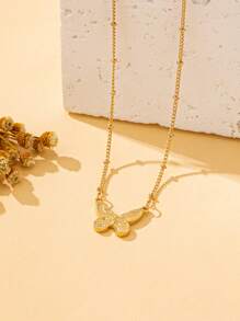 1 Stück 3D Schmetterling Skelett Anhänger Halskette, minimalistische Mode Stahlkette Halskette, Edelstahl Schmuck für Frauen Party und tägliche Dekoration