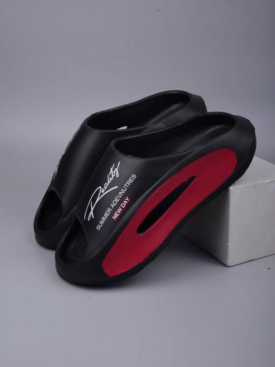 Herren lässige Straßen-EVA-Pantoffeln, bequeme rutschfeste und strapazierfähige Sandalen, modisch bedruckte unisex Paarpantoffeln, geeignet für Innen, Außen, Strand, Camping, Urlaub & Duschen, Frühling/Sommer - Rot - Übersicht 1