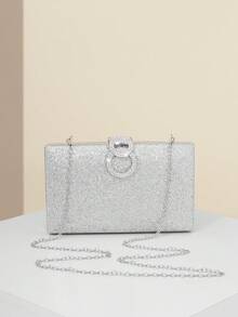1 pezzo Borsa elegante da sera da donna con chiusura in metallo rotonda impreziosita da strass e diamanti, Borsetta compatta di forma quadrata con paillettes, adatta per cocktail festa, matrimoni e balli