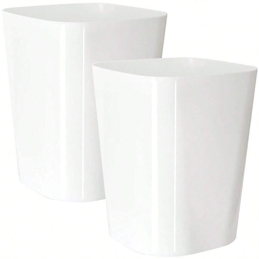 New 2 Pack 5.5L Square Trash Can Plastic Garbage Container Bin Small Trash Bin For Home Office Living Room Study Room Kitchen Bathroom White - White - View 1