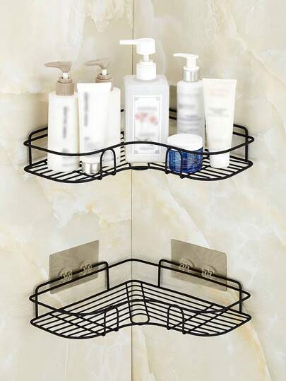 1pc No Drill Triangular Bathroom Shelf Rack, Wall Mounted Toilet Shower Vanity Organizer Rack