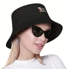 Lask Linz S Fisherman Hat - Lightweight, Adjustable Snapback With Geometric Pattern, Black With Red & White Stripes & Blue Emblem, Perfect For Outdoor Activities & Holiday Gifts (Father'S Day, Mardi Gras), Casual Headwear, Sporty Design, Durable Headgear - Black - View 7