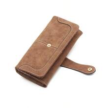 1 件复古哑光咖啡色女士长钱包，大容量女士双折手机钱包，多功能可扩展卡夹，优质 PU 皮革礼物 - 棕色 - 查看 6