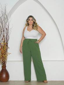Duna Plus Size Trousers - Verde Oliva - Ver 1