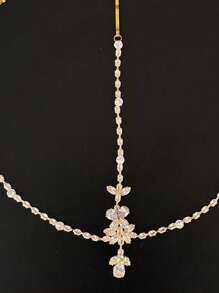 Bohemiskt vattendroppehänge huvudkedja, glänsande accessoar för kvinnor formell klänning, håraccessoarer, huvudbonadssmycken, bröllop, blivande brud - Guld - Visa 5