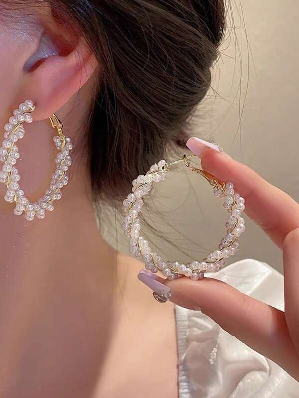 1 Pair Luxury Fashion Coil Pearl Earrings, Elegant Beaded Earrings For Women, Versatile Daily Wear Gift