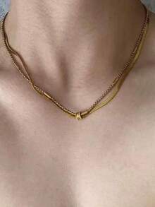 1pc Vintage European & American Style Devil's Eye Round Pendant Necklace, Unisex V-Shaped Snake Bone Chain Titanium Steel Jewelry, Fashion Small Crowd Favorites, Christmas, New Year, Valentine's Day Gift - Multicolor - View 6