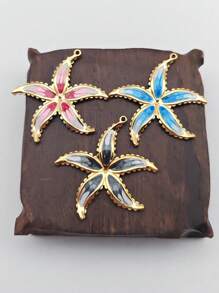 1pc Stainless Steel Enamel Starfish Shape Pendant, DIY Ocean Style Necklace Charm