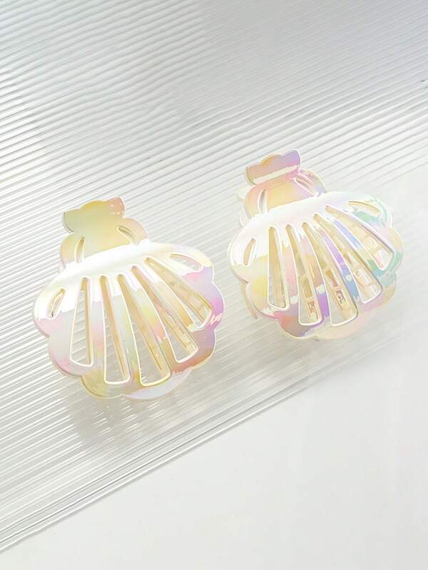 1pc White Seashell Hair Claw Clip, Large Elegant Shark Shaped Claw Clip Hair Accessory For Women