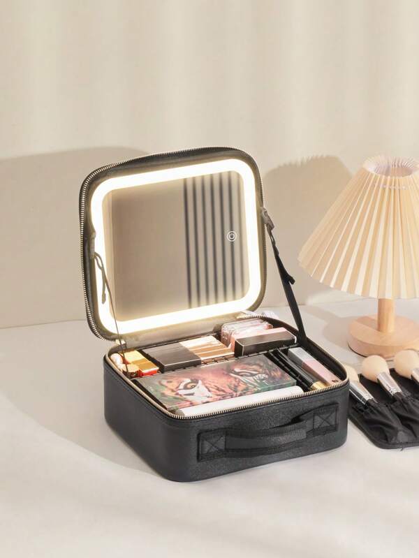 Travel Makeup Bag With LED Mirror,Cosmetic Organizer Bag With Lighted Mirror (3 Color Lights),Portable Waterproof Makeup Case, Adjustable Dividers, USB Rechargeable Vanity Mirror,Perfect For Bridal Makeup Artists, Travel Enthusiasts & College Students,Great For Christmas Gifts & Valentine's Day Beauty Essentials