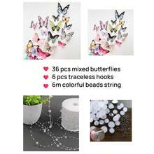 46pcs Set Hanging Butterfly Garland Kit DIY Ceiling Butterfly Set DIY Butterfly Curtain Material Simulation Butterfly Pendant Ornaments Bohemian Style Artificial Flower Door Curtains Floating Butterfly Wall Hanging Backdrop Photography For Themed Wedding Birthday Room Layout