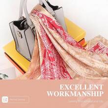 35 Inches Silk Head Scarf-Satin Hair Scarves Silk Bandana Scarf Headscarf For Women's Fashion Scarveshalloween - 棕粉色拼接腰果 - 查看 11