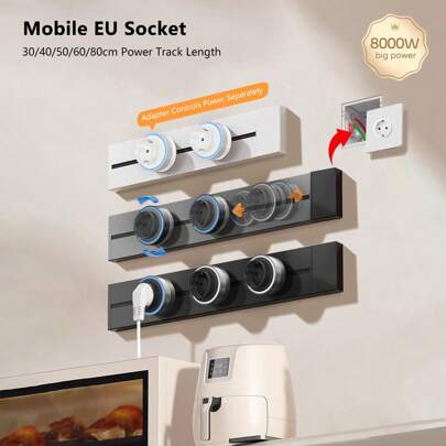 Guide Rail Socket EU Standard Power Adapter Removable Rotary Switch Wall-Mounted Track Can Directly Replace 86-Type Wall Panel Suitable For Kitchen, Living Room, Bedroom, Office, Conference Room Power Expansion Device Black/White/Gray With 360° Ring LED Indicator Light Can Be Optionally Equipped With USB+C Charging Interface Free Combination