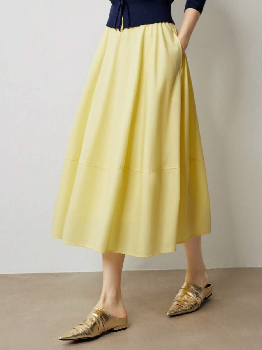 Minimalist A-Line Skirt, High Waisted Women Casual Versatile Long Umbrella Skirt