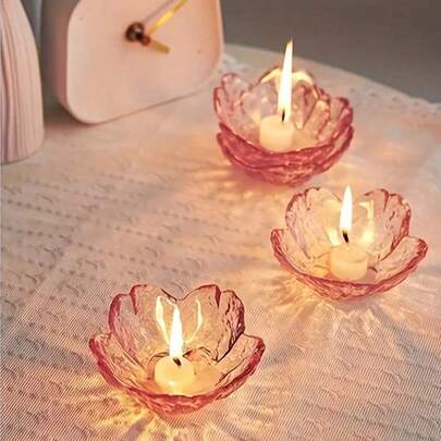 Bộ 1/3/6/12 chân nến hoa anh đào bằng thủy tinh, chân nến trang trí nghệ thuật, chân nến để bàn trong suốt, thích hợp cho phòng khách, phòng ăn, trang trí ngày lễ, trang trí bàn tiệc cưới, chân nến trang trí nhà cửa mùa xuân và mùa hè, không cần nguồn điện hoặc pin.