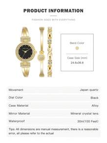 Anne Klein Reloj de pulsera y brazalete con detalles de cristal en tono dorado para mujer con esfera negra brillante. Elegante reloj de pulsera de cuarzo para mujer con brazalete ajustable.