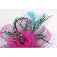 Derby Fascinators Women High Tea Party Hat Wedding Cocktail Flower Headware With Mesh And Feathers - Rose & Green - View 5