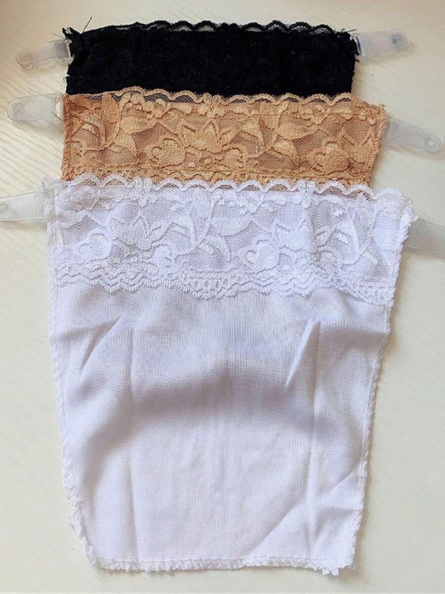 Women Lace Camisole Clip-On Mock, Snappy Bra Insert Overlay Modesty Panel Vest, Solid Color Cleavage Cover, Pack Of 3 - Multicolor - View 1
