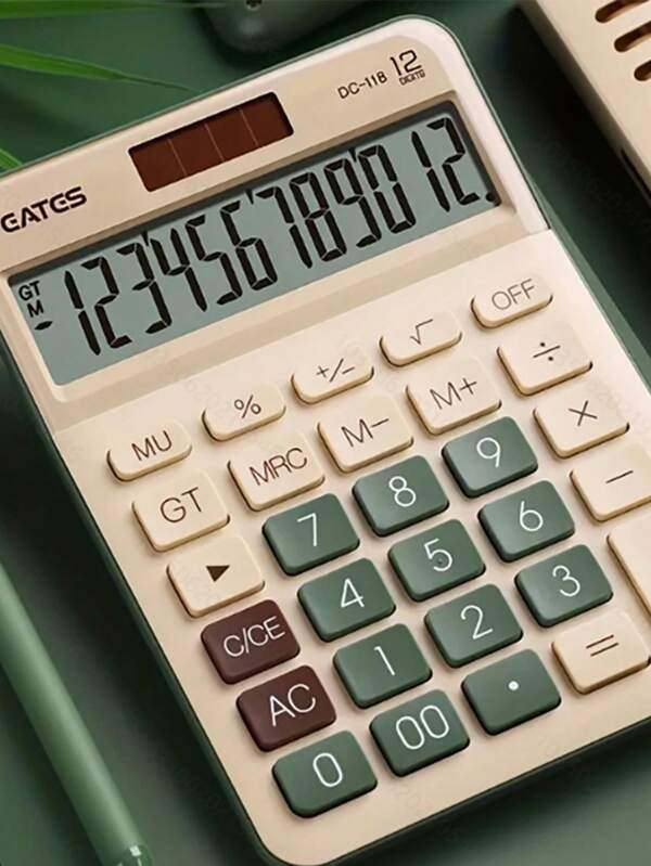 Calculadora de escritorio de oficina de colores vintage, adorable calculadora, calculadora a batería de 12 dígitos, con botones grandes y pantalla grande, adecuada para oficina, hogar y escuela.