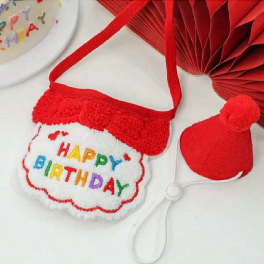Pet Birthday Hat Scarf Set Adjustable, Cat/Dog Birthday Supplies Mini Pet Saliva Towel Cat/Dog Supplies
