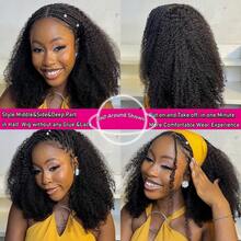 bling hair Kinky Curly Half Wig Human Hair 14 18 Inch 200% Density 3 In 1 Seamless Flip Over Half Wigs Human Hair Glueless Wear And Go Beginner Friendly Deep Wave Wigs Human Hair Drawstring Headband Wig For Women - Natural Black - View 9