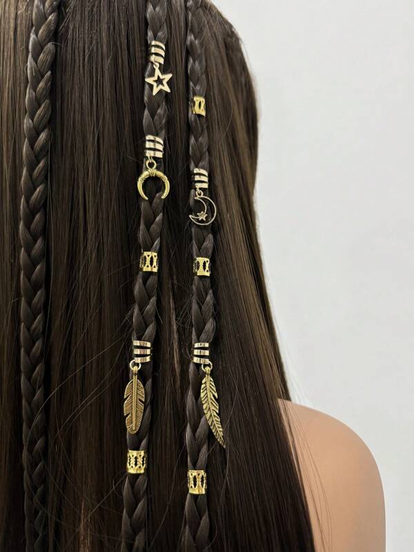36pcs Gold Color Crinkle Hair Braid Accessories Set, Braiding Hair Clip Fashion Decor For Street Style Party