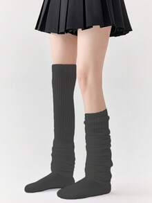 1双白色过膝袜，大象图案，保暖过膝袜，宽松款，适合秋冬季节，舒适保暖 - 黑色 - 查看 4