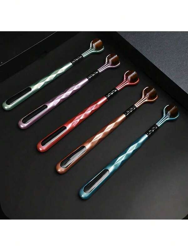 5-Piece 3D 3-Sided Toothbrush With Soft Nylon Bristles - Ultra-Fine Microfiber, Total Oral Care, Tongue Scraper Design, 360° Cleaning, Formaldehyde-Free, Ergonomic HandleMultiple Colors (Pink, Blue, Green, Purple) Suitable For Adults And Teenagers, Total Oral Cleaning|3D Cleaning Tool|Stylish Handle Design