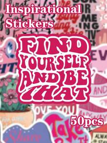 50 张粉色励志短语贴纸卡通涂鸦贴纸，适用于学校用品，返校 - 彩色 - 查看 1