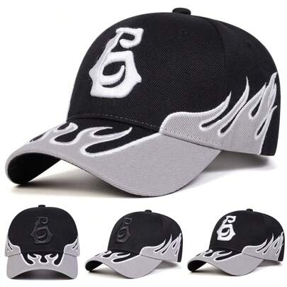 1 件男士街头时尚数字 6 刺绣棒球帽，户外防晒休闲帽，适合春秋旅行、海滩