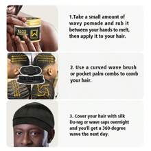 120克波浪造型蜡套装 - 强力定型360°波浪分层造型啫喱（含乳木果油）、波浪造型控制蜡（深波浪造型泥）、360°波浪训练霜（含波浪帽）、丝滑发带、波浪梳，抚平毛躁，天然护发 - 黑色 - 查看 8
