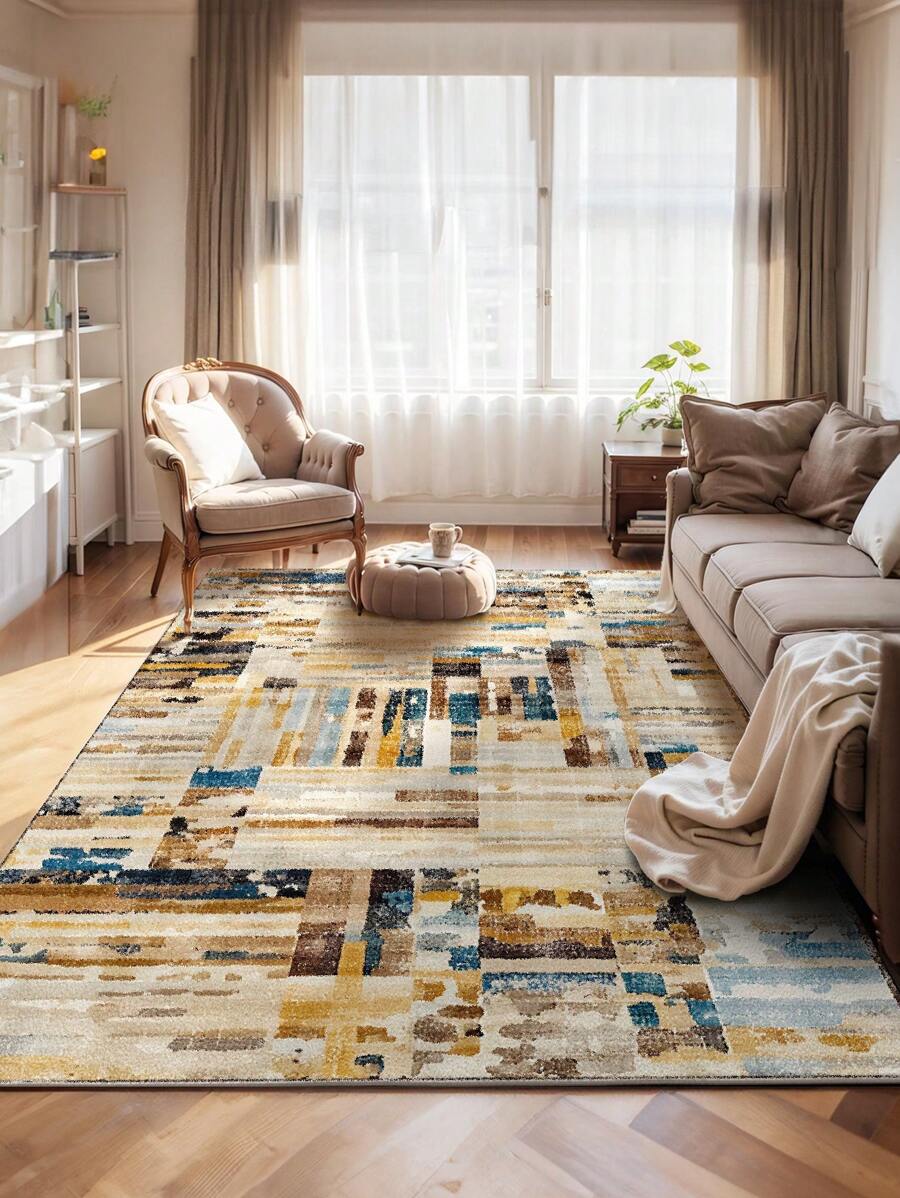 1 Stück Großer Teppich für Wohnzimmer in Mehrfarbig, abstraktes modernes minimalistisches Druckmuster, Flauschiges Material, weich und angenehm anzufühlen, leicht zu pflegen, wasserfest und fleckresistent, rutschfeste Rückseite, Teppich für Lobby, Schlafzimmer, Wohnzimmer, Badezimmer, Küche, Esszimmer, Büro, Raumdekoration und Fußmatte, für Feiertage.