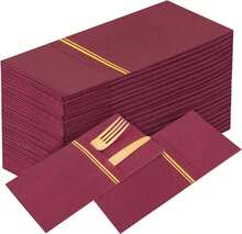 100PCS Burgundy Red Paper Napkins With Built-In Flatware Pocket - Burgundy Red And Gold Prefolded Cloth Like Disposable Napkins - Heavy-Duty Linen-Feel Dinner Napkins For Christmas & Party - Burgundy - View 10