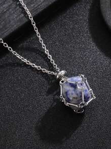 Colar com moldura de cristal prateado, moldura de cristal vazia, metal a granel, gaiola de pedra de aço inoxidável, corrente de pedra preciosa ajustável e intercambiável para fabricação de joias, colar faça você mesmo