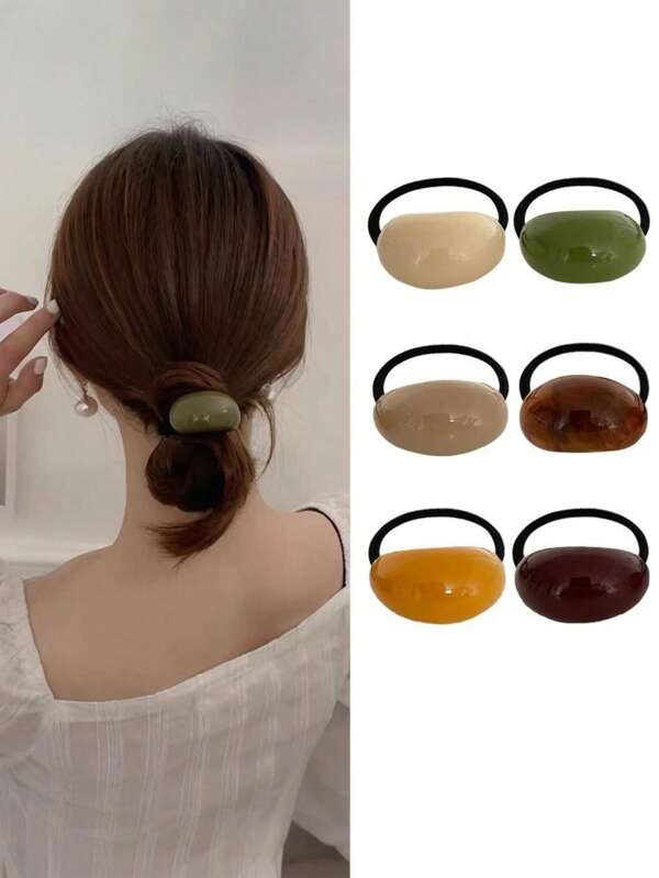 6pcs Colorful Resin High Elastic Hair Ties Scrunchies Hair Ties Ponytail Holders Hair Accessories, Hair Elastics, Hair Rope, Rubber Band