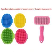 1 Pet Bath Brush, Cat Massage Brush, Dog Washing Glove, Massage Mitt, Cleaning Brush, Pet Shampoo Brush, Silicone Massage Rubber Bathing Comb With Adjustable Round Handle, For Dogs And Cats