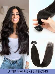 50 Pcs U Tip Hair Extensions Real Human Hair Extensions Natural Look Keratin Straight Basic Style Invisible Nail Tip Hair Extensions For Women