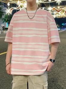 男士轻薄透气圆领休闲短袖T恤，夏季 - 粉色 - 查看 3