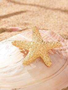 1pc Metallic Spring Hair Clip With Butterfly & Starfish & Geometric Detail Vintage Hair Accessory Boho Gold Head Piece, School Stuff - 金子 - 查看 2