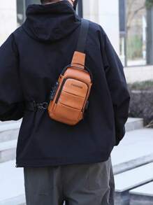 Men's PU Leather Sling Bag|Vintage Style With Anti-Theft Lock|Lightweight Chest Bag For Travel & Daily Use