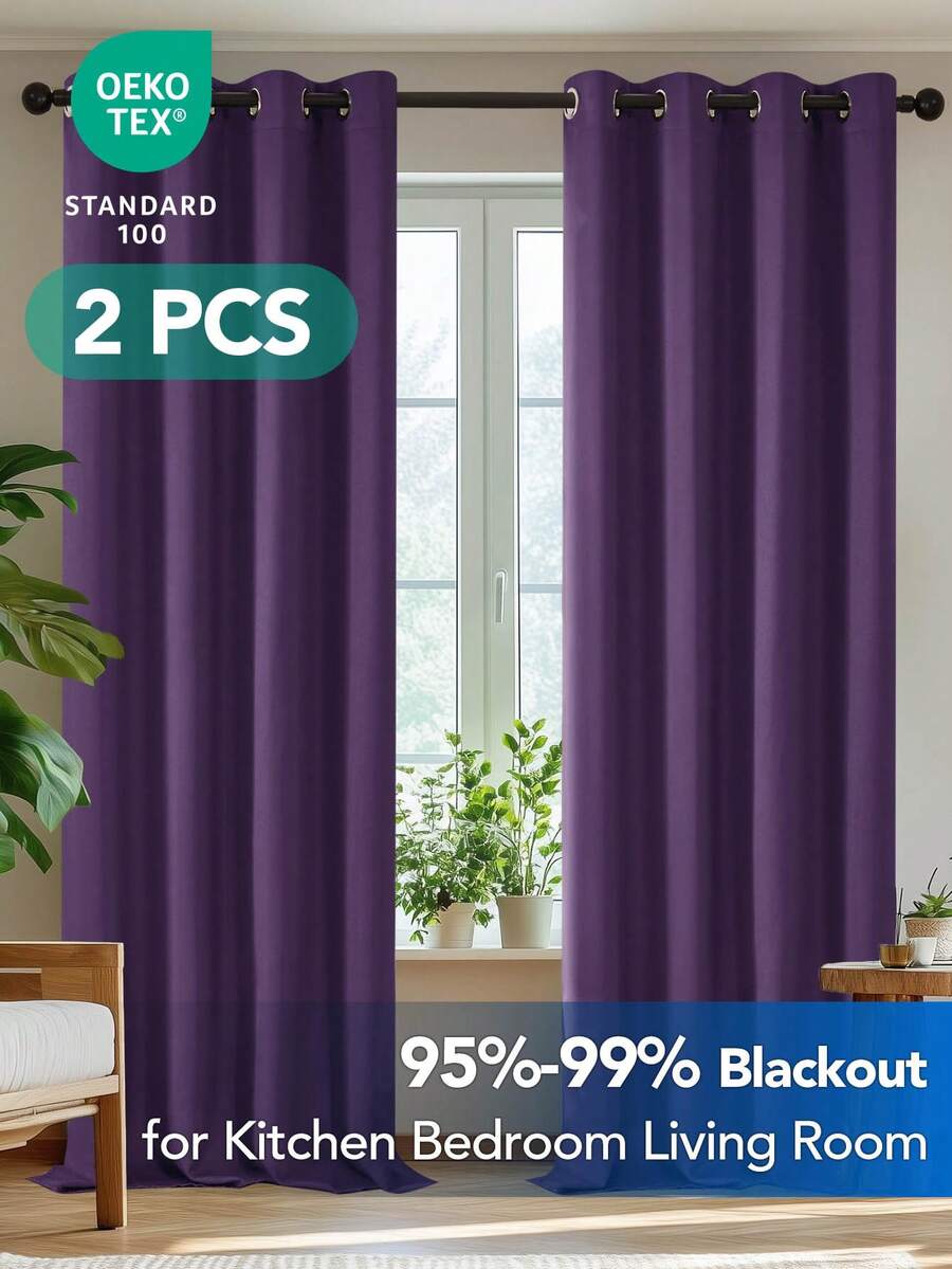 2 Panels Blackout Curtains, Thermal Insulated, Noise Reducing, Grommet Top Window Drapes For Bedroom, Living Room, Nursery, Machine Washable - Purple Grape - 查看 1